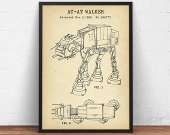 AT-AT Walker Patent Print, Star Wars Blueprint Art,  Imperial Walker, Patent Poster, Empire Strikes Back, Star Wars Decor