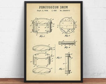 Wydruki patentowe na perkusję, pobieranie plików cyfrowych, sztuka jazzowa, prezenty dla muzyków, plakat z werblem na ścianę dla perkusistów, dekoracja pokoju muzycznego