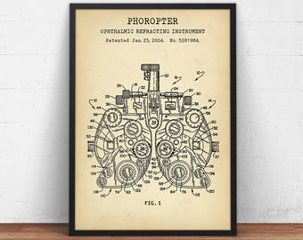Phoropter Patent Print,  Blueprint Art, Optometry Wall Art, Eye Clinic Decor, Poster Print, Eye Docter, Optometrist Gift