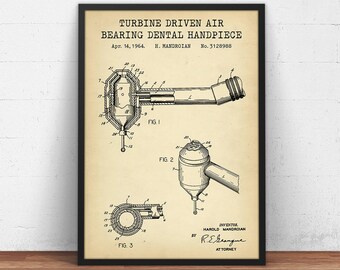 Gift For Dentist, Dental Handpiece Patent Artwork,  Dentist Wall Art, Dental Hygienist Clinic Decor, Dentistry Poster Print