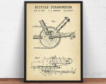 Bicycle dynamometer Patent print, Bicycle Poster Print,  Blueprint Art, Bicycle Print, Bike Wall Art, Vintage Artworks