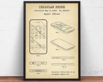 iPHONE Patent Print,  Apple Smartphone Design, Communication Device, Steve Jobs, Print Art, Cell Phone Blueprint Art