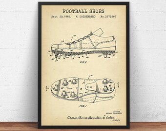 Football Shoes Patent Print, Digital Blueprint Download, Football Sports Gift, Sport Bar Decor, Superbowl Art, NFL American Football Poster