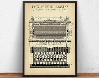 Typewriter Patent Print,  Typewriter Poster Print, Gift For Writers, Novel, Secretary Wall Art, Stenographer, Typist