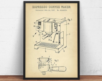 Espresso Coffee Maker Patent Print,  Blueprint Art, Kitchen Wall Art, Coffee Poster Print, Cafe Decor Coffee Lover Gifts