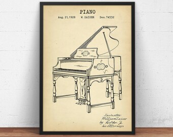Piano Patent Prints, Digital File Download, Music Wall Art, Piano Decor, Music Gifts, Piano Poster, Orchestra Grand Piano, Musician Gifts