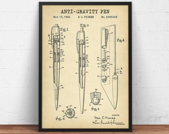 Anti Gravity Pen Patent Print Art,  Astronaut Gift, Space Decor, Office Wall Art, Gift For Accountant, Study Room, Lawyer