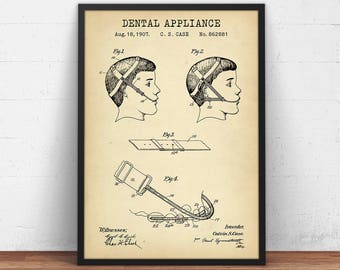Dental Poster Print, Dental Appliance Patent Print, Dental Gifts, Teeth Braces Art, Dentist Wall Art, Dental Tools, Dental Office Decor