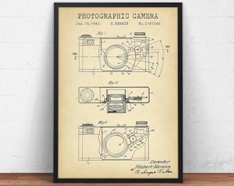 Photographic Camera Patent Poster, 1940 Camera Blueprint, Vintage Photography Poster, Photographer Gifts, Studio Decor, Camera Wall Art