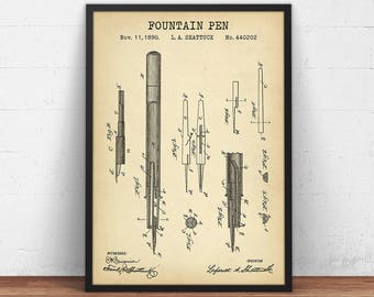 Fountain Pen Patent Print,  Pen Wall Art Poster, Study Room Home Decor, Office Decoration, Judge Law Student Lawyer Gifts