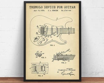 Fender Classic Patent Print, 1950's Stratocaster & Telecaster Guitar,  Blueprint Art, Music Poster Print, Musician Gifts