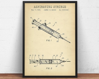 Poster met spuitpatent, medische kunstprint, cadeaus voor medische studenten, kunstwerk met spuitontwerp, spuitkunstprint, doktersposter, ziekenhuisdecoratie