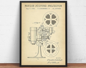 Motion Picture Projector, Movie Wall Decor, Patent Prints,  Filmmaker Gifts, Home Theater Wall Art, Media Center Poster Art
