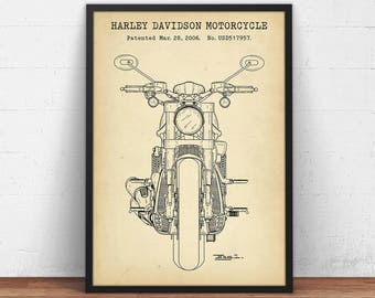 Harley Davidson Motorcycle Blueprint Art, Motorcycle Patent Print, Gift For Him, Motorcycle Poster Print  Wall Art Decor
