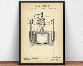 Wine Gifts, Wine Press Patent Print, Retro Art, Wine Press Decor, Bar Decor, Wine Poster Print, Liquor Spirits Wall Art, Steampunk Art