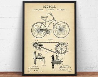 Bicycle Patent Print, Vintage Bike Poster Print,  Bicycle Wall Art, Retro Bicycle Print, Bike Blueprint, Bicycle Decor