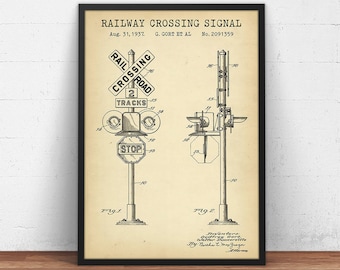 Railroad Signal Patent Print,  Railway Crossing Signal Design, Train Decor, Locomotive Poster Print, Railroad Wall Art