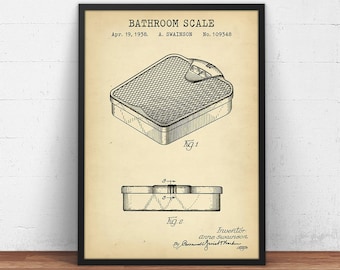 Bathroom Scale Patent Print, Instant Download Blueprint Art, Bathroom Decor, Bathroom Poster Print, Powder Room Art, Restroom Wall Decor