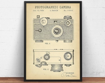Photographic Camera Patent Print, 1938 Camera Blueprint Poster Print, Studio Decor Wall Art, Photographer Gift Photography Student Gifts