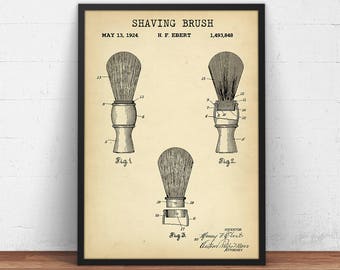 Shaving Brush Patent Print,  Barber Shop Decor, Bathroom Wall Art, Shaving Brush Poster Print, Barber Gifts, Salon Art