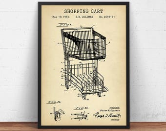 Shopping Cart 1953 Patent Print,  Shopping Art, Shopaholic Gift, Retail Store Wall Art, Grocery Cart Decor, Shop Poster Art