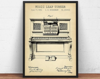 Music Leaf Turner Patent Print, Digital File Download, Piano Patent Poster, Blueprint Art, Music Wall Art, Musician Gift Idea, Pianist Decor
