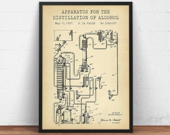 Whiskey Gift, Alcohol Distillation Patent Print, Alcohol Still Blueprint, Whisky Print, Distillery Brewery Decor, Alcohol Gifts Wall Art