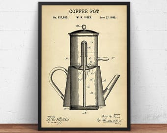 Coffee Pot Patent Print,  Coffee Wall Art, Coffee Poster Print, Coffee Lover Gifts,Coffee Pot Blueprint Art, Cafe Decor