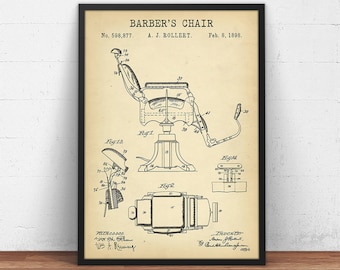 Barber Chair Patent Print, Barber Poster Print, Barber Shop Decor, Barber Wall Art, Barber Chair Diagram,  Barber Gifts