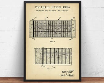 Plakat z boiskiem piłkarskim, prezent dla niego, dekoracja pokoju gier, stary patent na piłkę nożną, plan boiska, prezenty piłkarskie