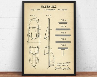 Water Ski Board Blueprint Art, Patent Prints, Skier Gifts, Skiing Poster, Water Sports Decor, Beach House Wall Art, Ski Board Design Artwork