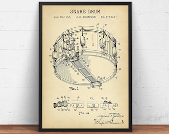 Drum Patent Print, Digital File Download, Music room Decor, Snare Drum Blueprint Poster, Musician Wall Art, Gift for Drummer Music Bar Decor