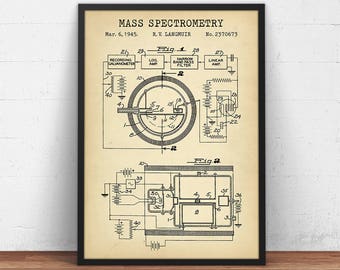 Mass Spectrometry 1945 Patent Print,  Chemist Physicist Scientist Gifts, Laboratory Decor, Nerd Wall Art, Dorm Poster Art