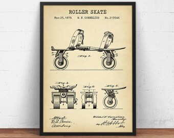 Roller Skates Blueprint Art,  Patent Prints, Vintage Roller Skate Wall Art Poster, Roller Skate Decor, Roller Skating Gifts