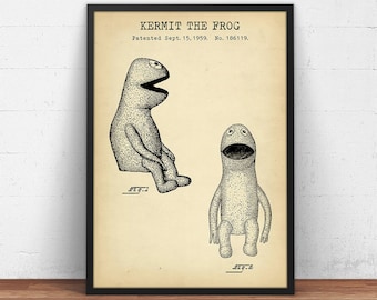 Puppet Patent Print, Kermit the Frog Muppet, Wilkins Poster Print
