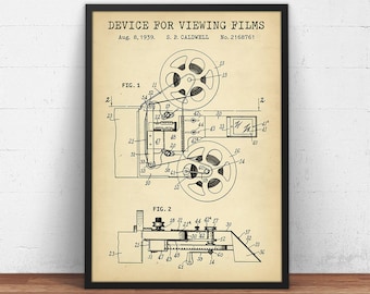 Vintage Film Projector, Patent Prints, Cinema Blueprints, Film Reel Wall Art, Home Theater Decor, Multimedia Room, Movie Poster, Actor Gifts