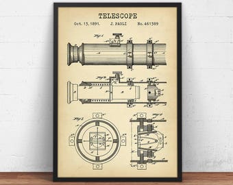 ヴィンテージ望遠鏡特許アートプリント：天文台の設計図 - Etsy 日本