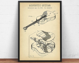 Acoustic Guitar Patent Prints, Musician Gifts, Martin Guitar Poster Print, Music Room Wall Art, Studio Decor,  Blueprint