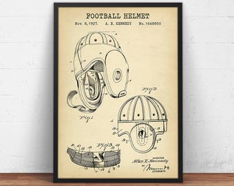 Patent na kask futbolowy z 1927 r., plakat do futbolu amerykańskiego, projekt kasku, dekoracja ścienna, prezenty piłkarskie