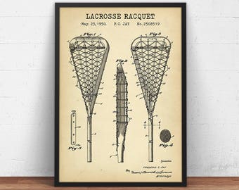 Lacrosse Racquet Patent Print, Lacrosse Blueprint Art, Lacrosse Poster, Prezent dla niej, Lacrosse Wall Art, Lacrosse Stick, Dekoracja pokoju dla dziewcząt
