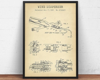 Wine Dispenser Patent Print,  Bar Decor, Kitchen Art, Wine Gifts, Wine Poster Print, Liquor Spirits Wall Art, Wine Art