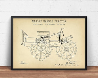 Massey Harris Tractor Patent Print, Farming Wall Art, Farmer Gifts, Tractor Poster Print, Farmhouse Decor, Farm Equipment Blueprint Art