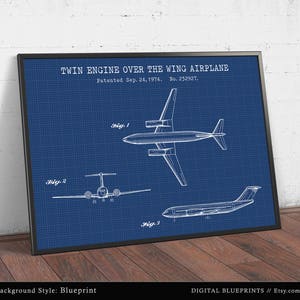 Stampa brevetto aereo Boeing, arte progetto, stampa poster bimotore, brevetto aereo di linea, arte della parete dell&#39;aviazione, regali pilota