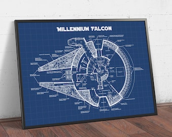 Millennium Falcon Blueprint, Star Wars Print, Patent Print, Star wars Movie Poster, Star wars Fan Gift, Spacecraft vehicle Diagram