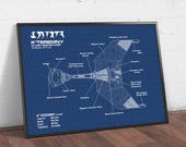 Star Trek Gift, Klingon Battle Fleet k 39 teremny Blueprint, Digital Download, Spacecraft Design Schematic, Science Fiction Movie Poster Print