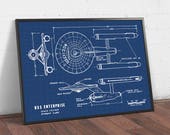 USS Enterprise Starfleet Poster, Digital Download, Star Trek Print, Starship Blueprints Art, Spaceship Printable, Star Trek Wall Art Gifts