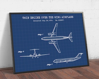 Boeing-Flugzeug-Patentzeichnung, Blaupausen-Kunst, Poster mit zwei Triebwerken, Flugzeug-Patent, Wandkunst für Luftfahrtbegeisterte, Geschenke für Piloten