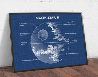 Death Star II Poster Print, Star Wars Blueprint Art, Technical Diagram, Sci-Fi Movie Print,  Star Wars Wall Art Decor