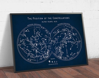 Position of The Constellations,  Astronomy Map Poster Print, Star Map Prints, Astronomer Gifts, Space Wall Art Decor