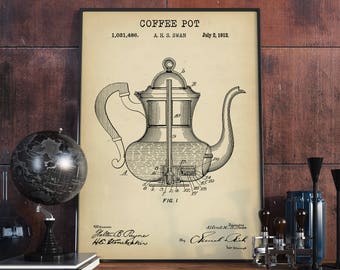 Coffee Pot Patent Print,  Coffee Poster Print, Kitchen Wall Art, Vintage Coffee Pot, Coffee Gallery Wall, Cafe Decor